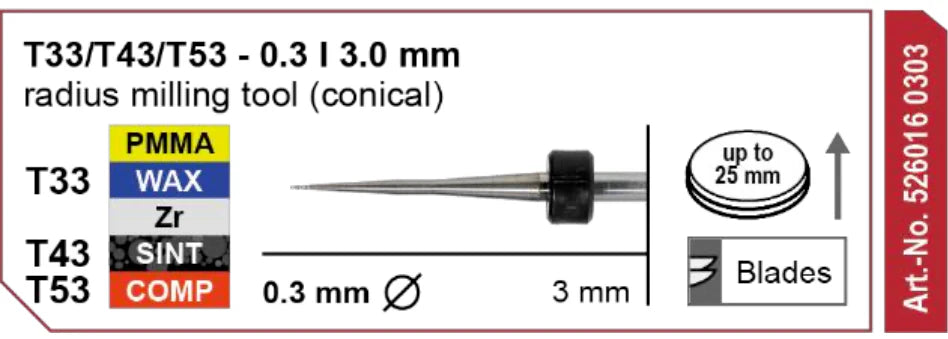 T33/T43/T53 Radius Milling Tool (Conical) 0.3 | 3mm Shank Imes-Icore