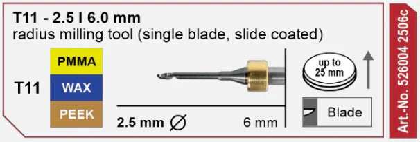 T11 Radius Milling Tool, 2.5 | 6 mm Shank Imes-Icore