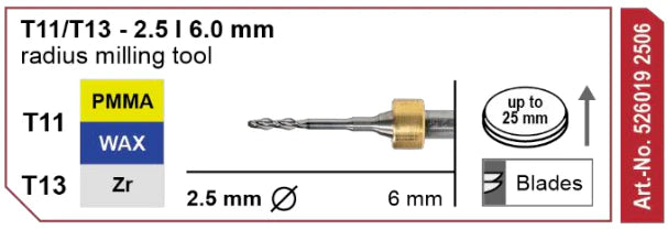 T11/T13 Radius Milling Tool, 2.5 | 6 mm Shank Imes-Icore