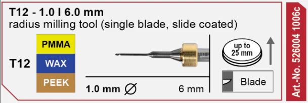 T12 Radius Milling Tool, 1.0 | 6 mm Shank Imes-Icore