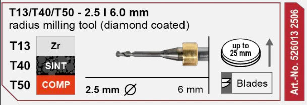 T13/T40/T50 Radius Milling Tool, Diamond-coated, 2.5 | 6 mm Shank Imes-Icore