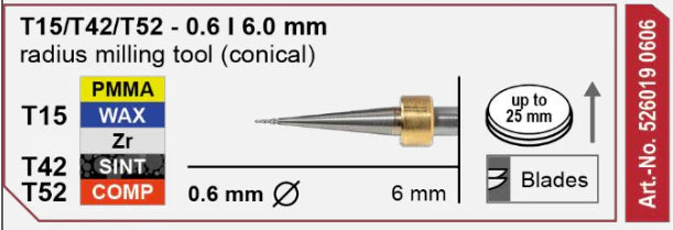 T15/T42/T52 Radius Milling Tool (Conical) 0.6 | 6 mm Shank Imes-Icore
