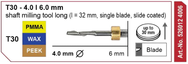 T30 Shaft Milling Tool, Single Blade, Slide Coated, 4.0 | 6 mm Shank Imes-Icore