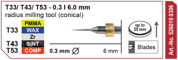 T33/T43/T53 Radius Milling Tool (Conical) 3.0 | 6 mm Shank Imes-Icore