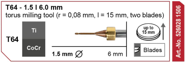 T64 Torus Milling Tool, Two Blades, 1.5 | 6 mm Shank Imes-Icore
