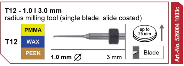 T12 Radius Milling Tool, 1.0 | 3 mm Shank Imes-Icore
