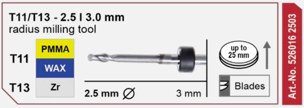 T11/T13 Radius Milling Tool, 2.5 | 3 mm Shank Imes-Icore