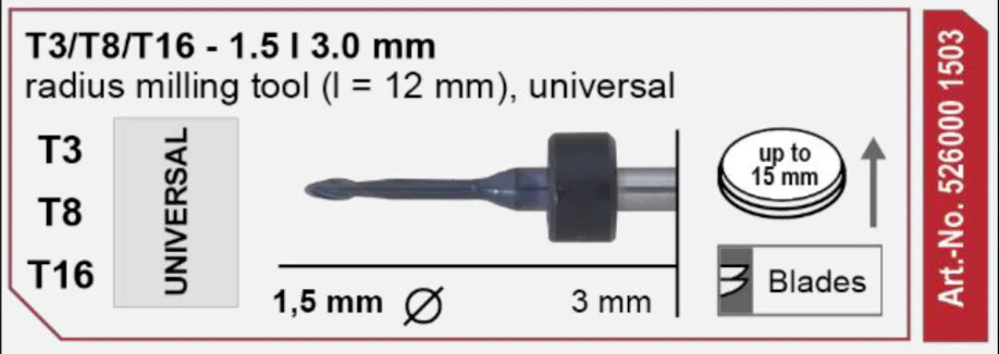 T16 Radius Milling Tool, 1.5 | 3 mm Shank Imes-Icore